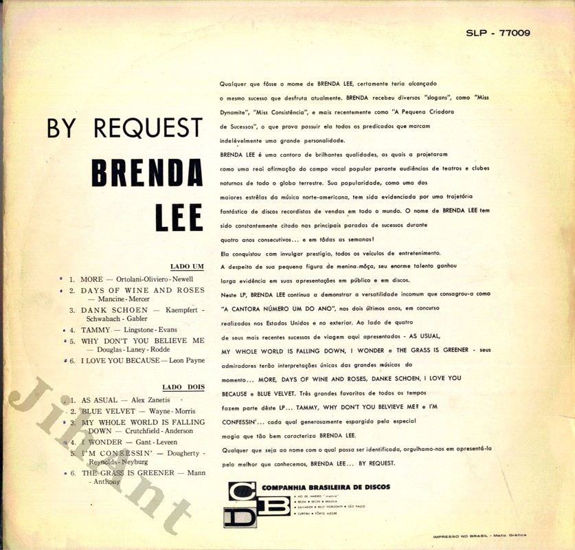 Brenda Lee LP Brenda Lee By Request Decca SLP Jihočeské antikvariáty