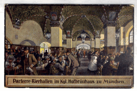 Mnichov - Parterre - Bierhallen im Kgl. Hofbräuhaus zu München (pohled)