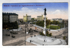 Wien - Praterstern mit Tegetthoffdenkmal u. Nordbahnhof (pohled)