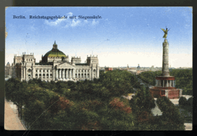 Berlin - Reichstagsgebäude mit Siegessäule (pohled)