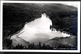 Blick v. d. Seewand auf d. Arbersee - Javorské jezero, Bavorský les (pohled)