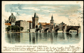 Praha - Mostecká věž a Karlův most z Malé strany (pohled)
