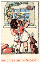 M. F. Kvěchová - Radostné vánoce, děvčátko u okna (pohled)