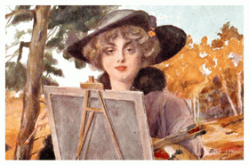 Podzim - Žena s malířským plátnem (pohled)