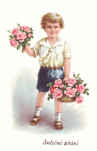 Srdečné přání - chlapec s růžemi (pohled)