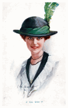 Děvče s péry za kloboukem (pohled)