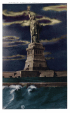 Statue of Liberty at Night - New York - Harbor (pohled)