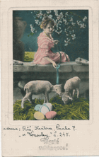 Děvče s ovečkami a kraslicemi - lakovaný (pohled)