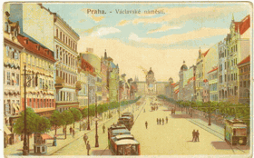 Praha - Václavské nám, tramvaje (pohled)