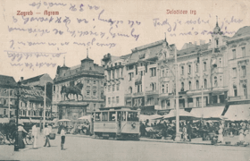Zagreb - náměstí, tramvaj (pohled)
