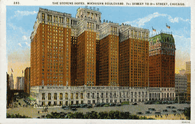 The Stevens hotel, Michigan boulevard, 7th street to 8th street, Chicago (pohled)