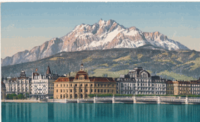Lezern und Pilatus - Postgebaude und Hotels Monopol - Gotthard und du Lac (pohled)