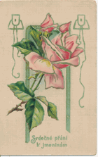 Srdečné přání k jmeninám - růže (pohled)