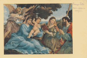 Lorenzo Lotto - Marie s dítětem a svatými (pohled)