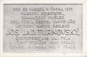 Bronzová pamětní deska J. L. Turnovského na rodném domku - Sobotka (pohled)