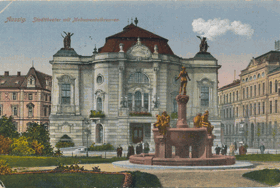 Ústí nad Labem - Aussig - Stadttheater mit Monumentalbrunnen (pohled)