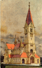 Nový kostel sv. Jana Nepomuckého na Lineckém předměstí v Českých Budějovicích (pohled)