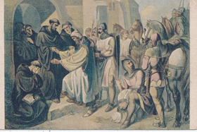 Osleplý Radslav v klášteře uvězněn (pohled)