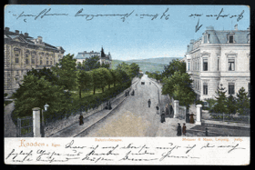 Kadaň (Kaaden a. Eger), Nádražní ulice (Bahnhofstrasse) (pohled)