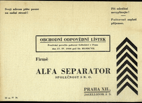 Alfa Separator - korespondenční lístek (pohled)
