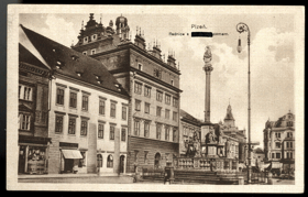 Plzeň - Radnice s domem (pohled)