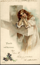 VESELÉ VELIKONOCE - Dívka u kříže (pohled)
