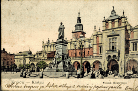 Krakow - náměstí - pomník Adama Mickiewicze (pohled)