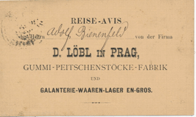 D. Lobl In Prag - Gummi - Peitschenstocke - Fabrik und Galanterie - Waaren - Lager En - Gros (pohled)