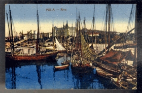 Pola - Pula - přístav, plachetnice (pohled)