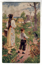 Veselé velikonoce - Žena s chlapcem (pohled)
