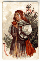 Veselé vánoce - Žena s jablkem (pohled)
