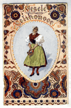 Veselé velikonoce - Žena s košíkem vajec (pohled)