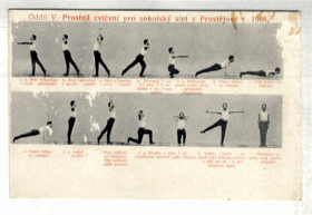 Prostějov - Prostná cvičení pro sokolský slet v Prostějově r. 1908, oddíl V. (pohled)
