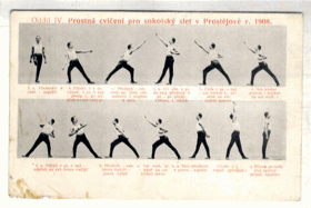 Prostějov - Prostná cvičení pro sokolský slet v Prostějově r. 1908, oddíl IV. (pohled)