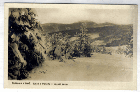 Šumava v zimě - Sjezd z Pancíře, v pozadí Javor (pohled)